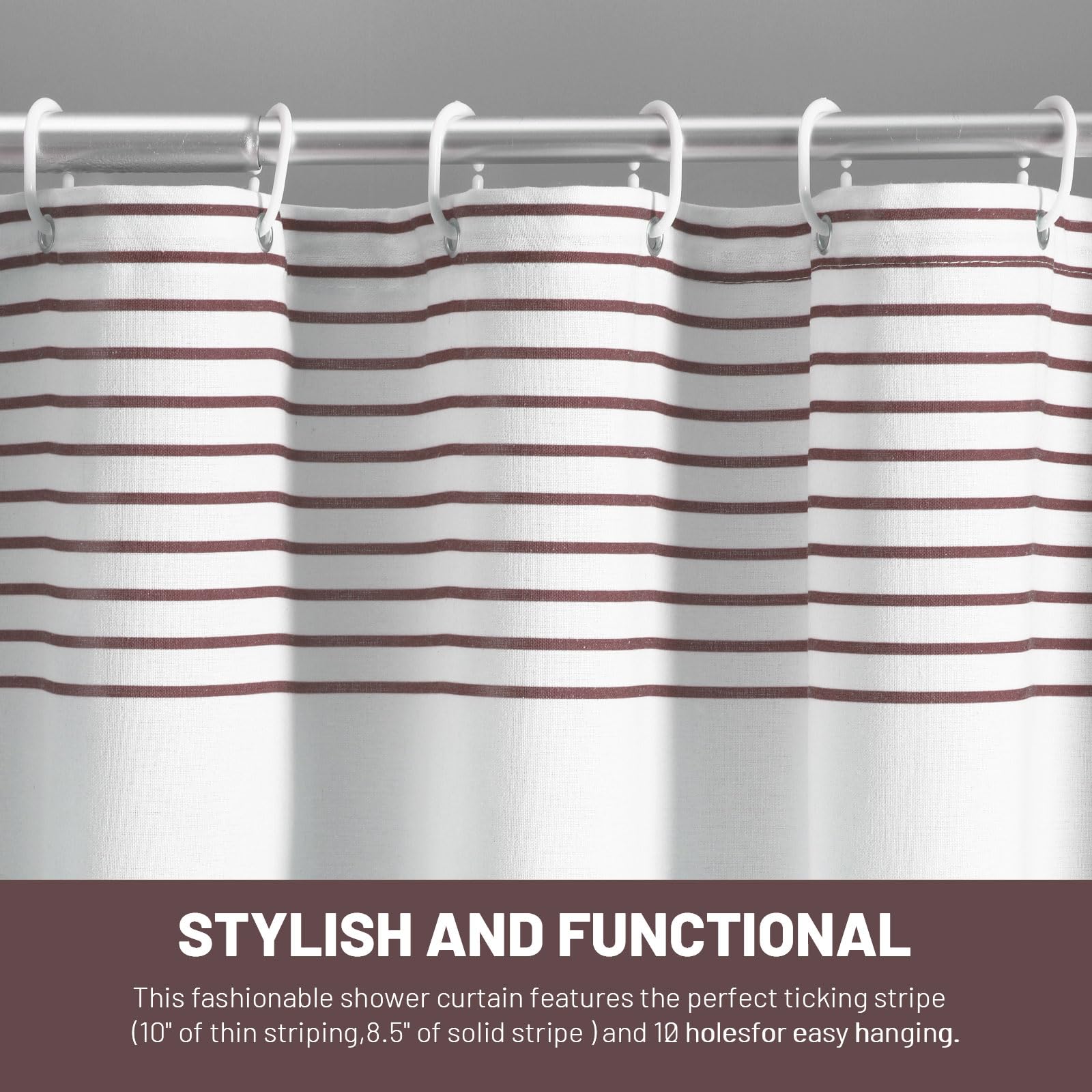 Awellife Boho Dark Brown Shower Curtain For Bathroom Stripe Tassel Shower Curtain 72 X 72 Inches Farmhouse Linen