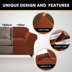 Princedeco 4 Pieces Couch Covers Velvet Couch Covers For 3 Cushion Sofa Soft Furniture Protector With Non Slip Elastic Bottom Washable Couch Covers Width Up To 90 Inch (Large, Rust)