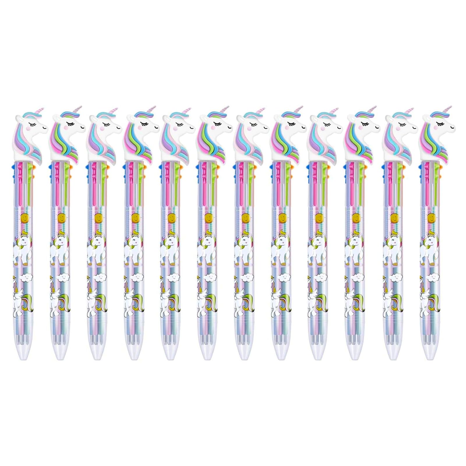 Tbestmax 12 Multicolor Ballpoint Pen Retractable Gel Pen Unicorn Shuttle Pens Liquid Ink Pens Set Pen Supplies Office Gifts 6-Co