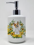 Caroline's Treasures CK2884SOAP Basenji in Sunflowers Ceramic Soap Dispenser Hand Soap Dispenser Pump Bottles for Bathroom Kitch