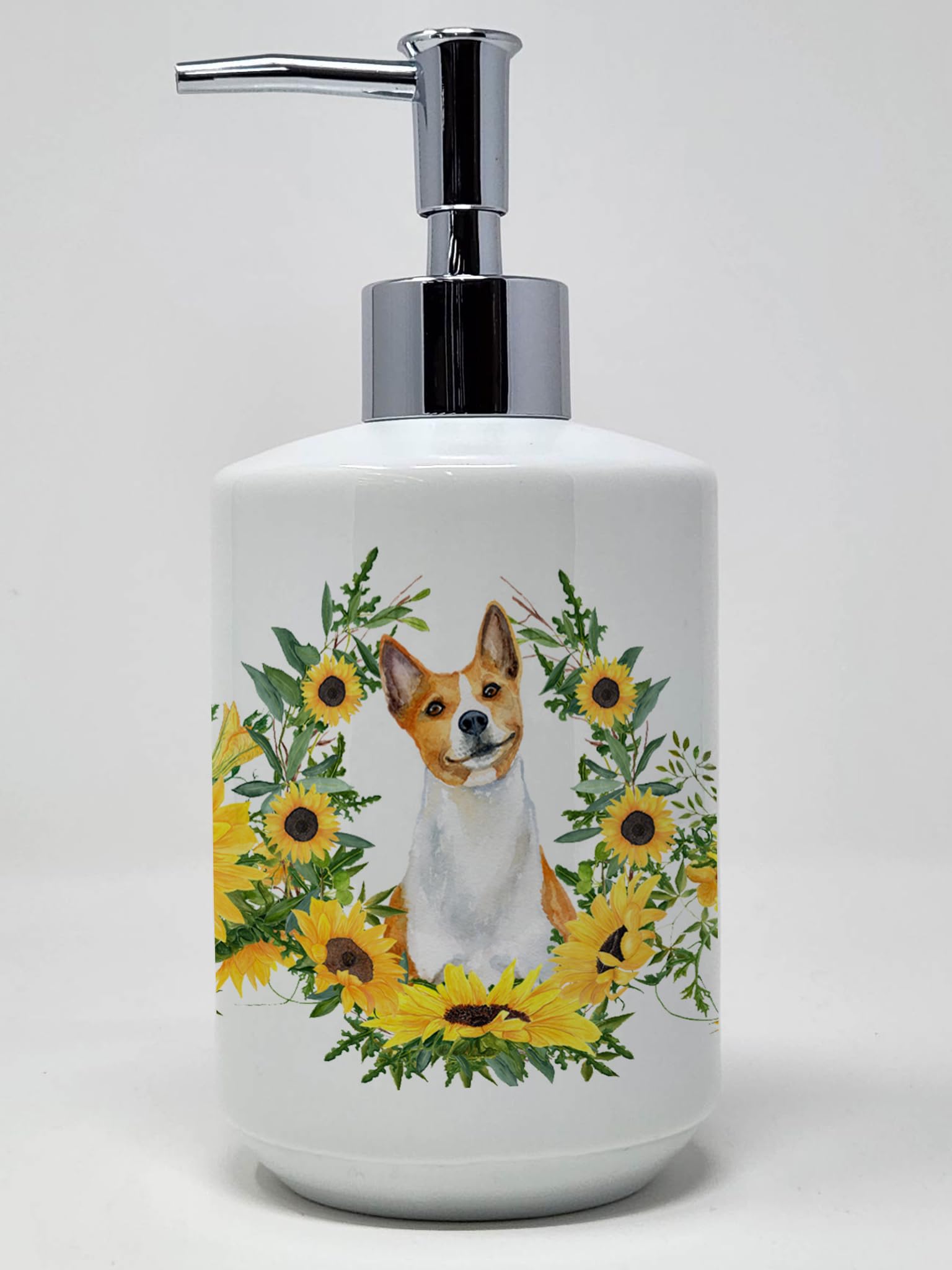 Caroline's Treasures CK2884SOAP Basenji in Sunflowers Ceramic Soap Dispenser Hand Soap Dispenser Pump Bottles for Bathroom Kitch