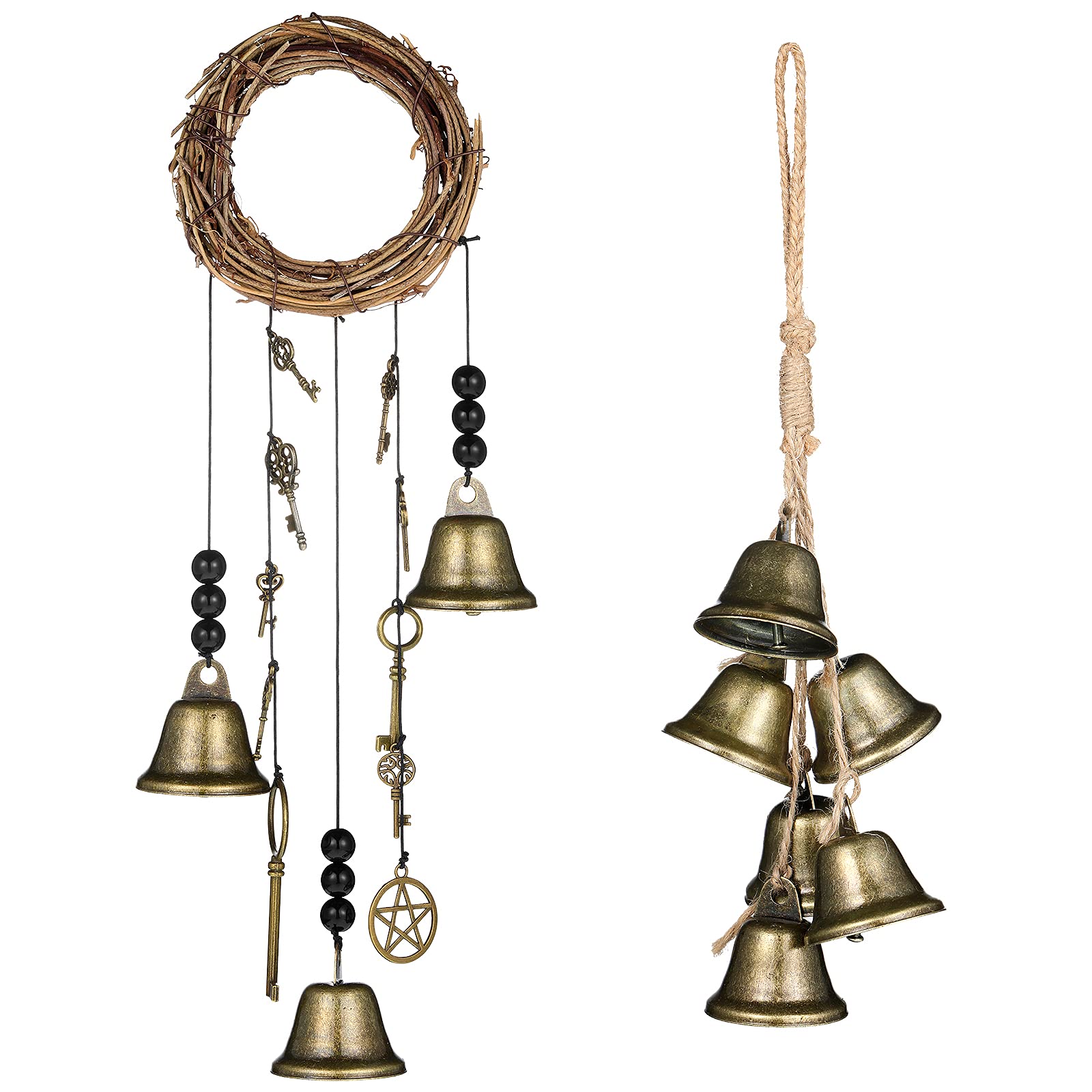Maitys Witch Bells 2 Pieces Door Knob Hanger Witchcraft Decor Wind Chimes Positive Energy Decor Magic Home Protection Bells Hand