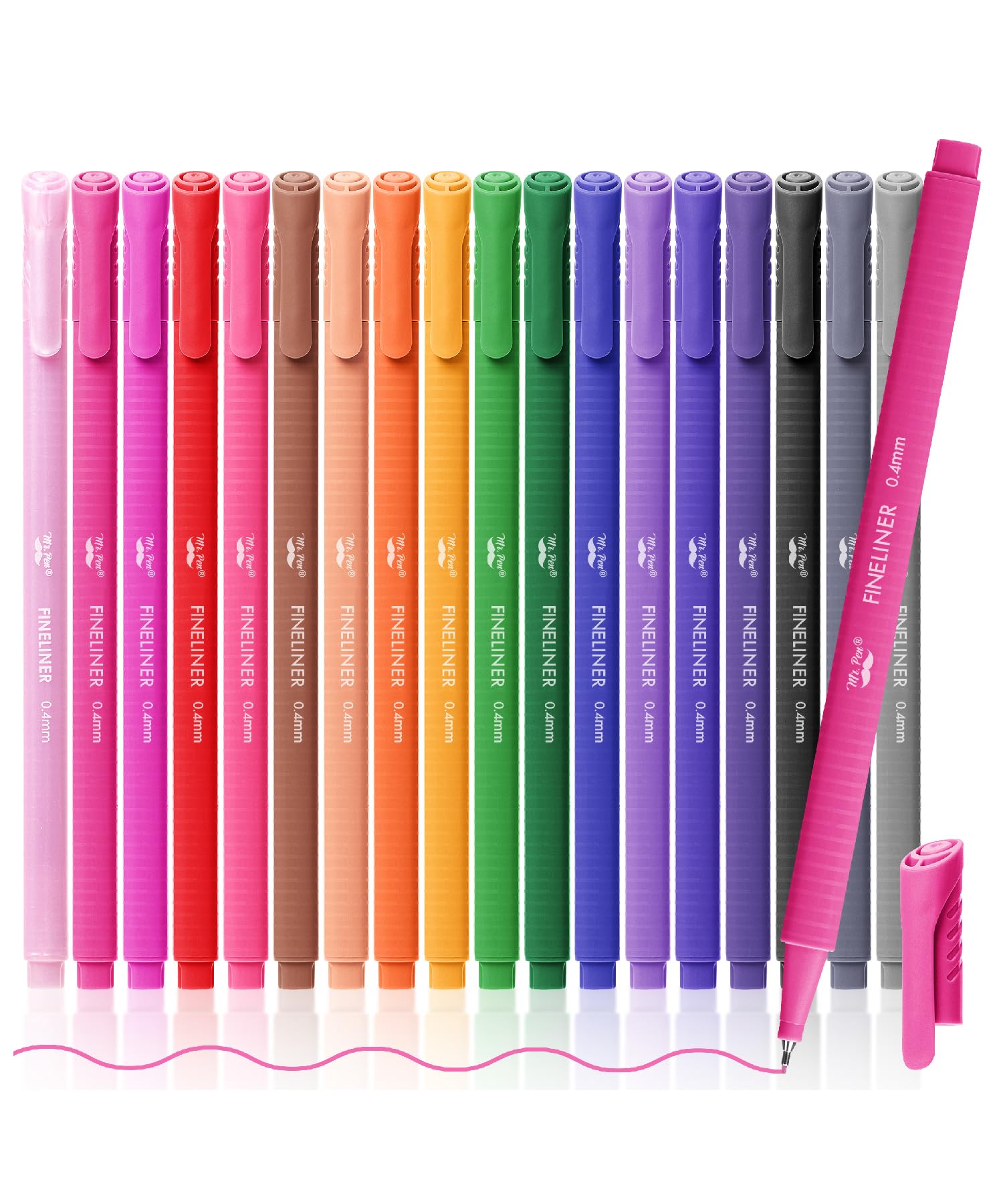 Mr. Pen- Fineliner Pens Colored, 18 Pack, Ergonomic Triangular Colorful Barrels, 0.4Mm Fine Liner Pens