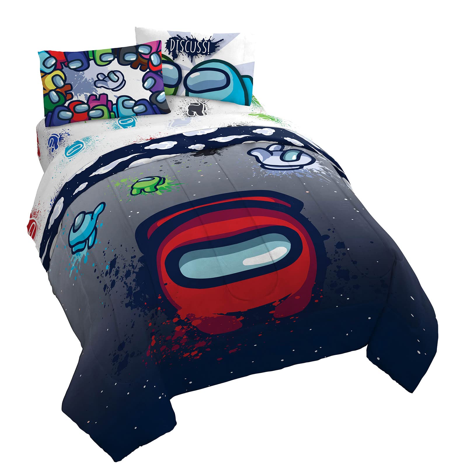 Jay Franco Among Us Space Splatter 5 Piece Queen Size Bed Set - Includes Comforter & Sheet Set - Super Soft Fade Resistant Micro