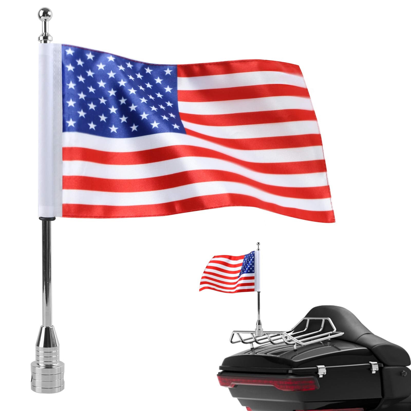 Motorcycle Flagpole Mount And American Flag - 6' X 9'Double Sided Usa Flag Premium Steel 13' Flag Pole Fixed Mount For 1/2'