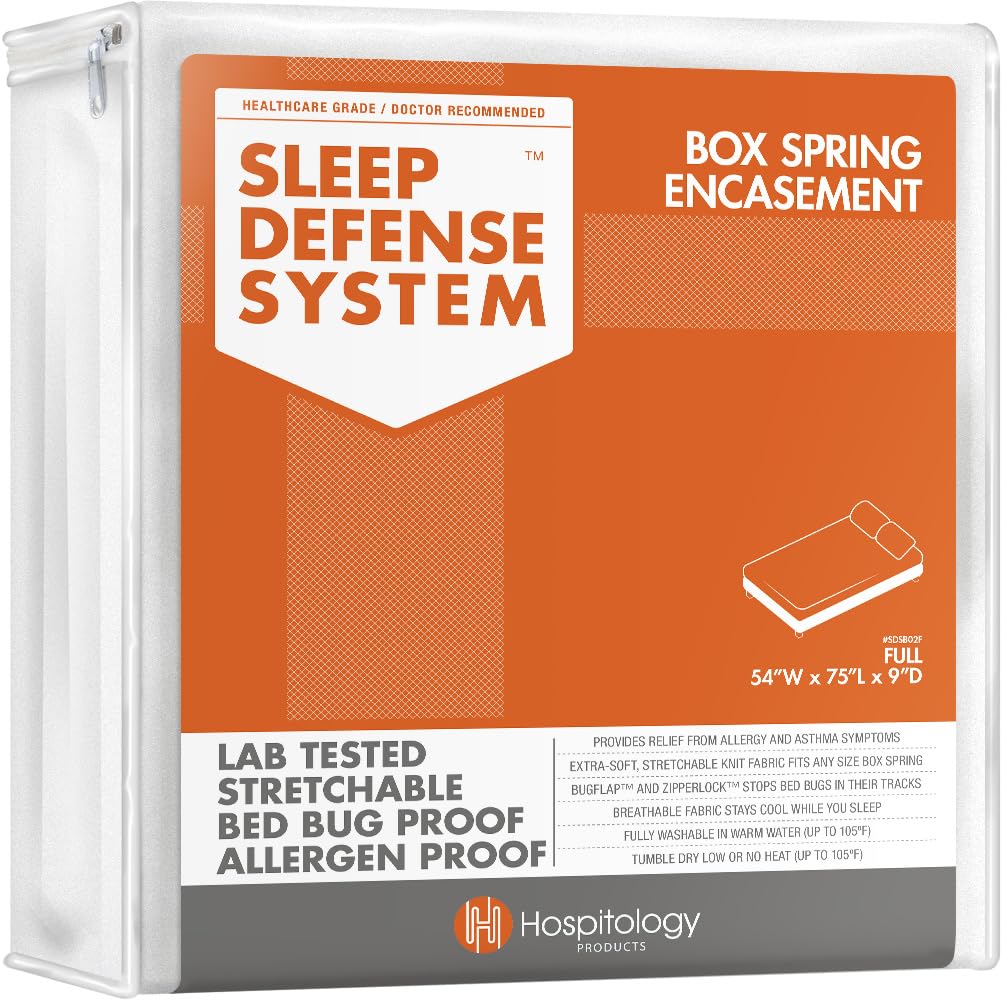 Hospitology Products Box Spring Encasement - Zippered Bed Bug Dust Mite Proof Hypoallergenic - Sleep Defense System - Full/Doubl