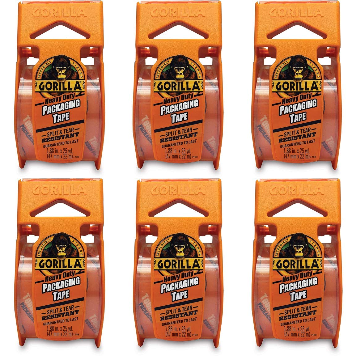 Gorilla Heavy Duty Packing Tape With Dispenser For Moving, Shipping And Storage, 1.88' X 25 Yd, Clear, (Pack Of 6)