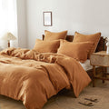 Simple&Opulence 100% Linen Duvet Cover Set, 3 PCS Pure Natural French Flax Rust Duvet Cover King Size, Breathable Soft Comfy Lin