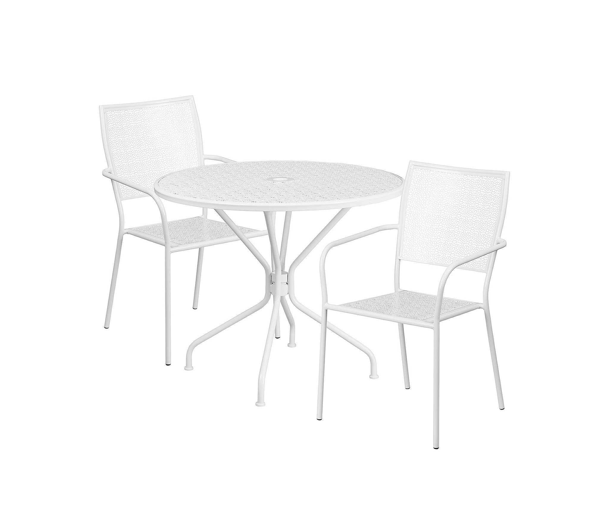 Flash Furniture Oia Commercial Grade 35.25' Round White Indoor-Outdoor Steel Patio Table Set With 4 Square Back Chairs