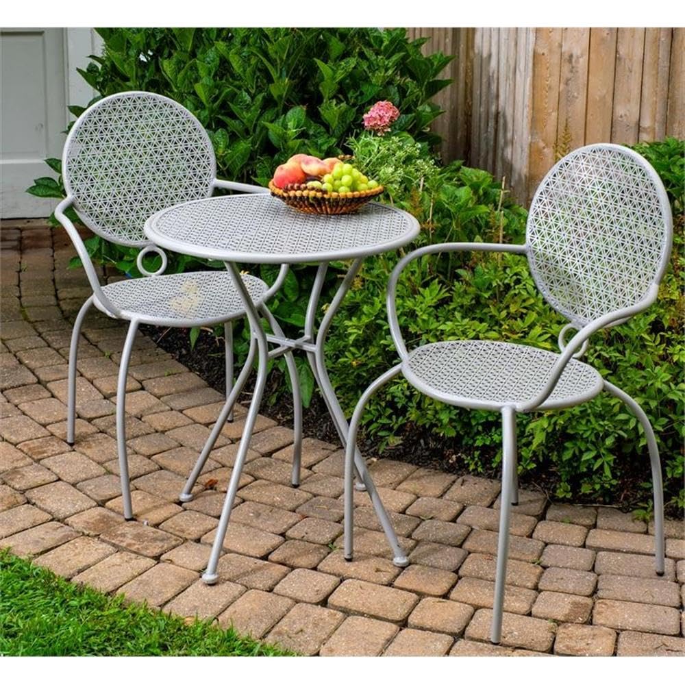 Alfresco Home 26-3015 Martini 3 Piece Greyhound Finish With 23.75" Round Table And 2 Stackable Chairs Bistro Dining Set