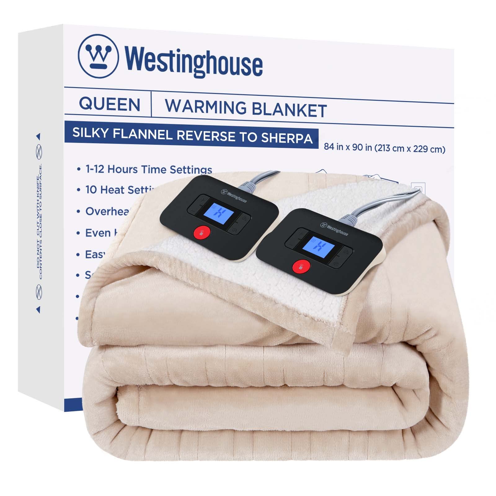Westinghouse Electric Blanket Queen, Heated Blanket Queen Size With 10 Heating Levels And 1 To 12 Hours Heating Time Settings, F