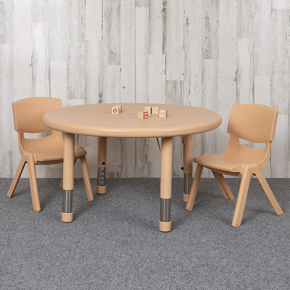 Flash Furniture 33' Round Natural Plastic Height Adjustable Activity Table Set With 2 Chairs