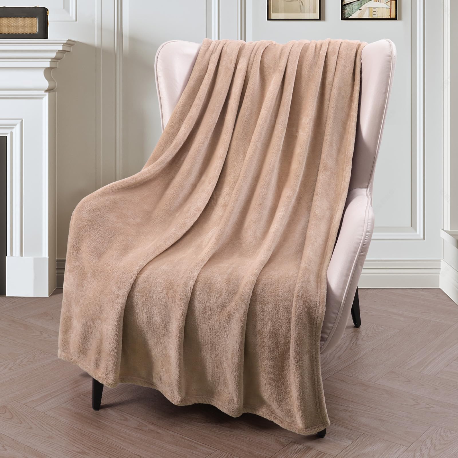 Exclusivo Mezcla Fleece Throw Blanket For Couch, Sofa, 300Gsm Super Soft And Warm Blankets, Camel Throw All Season Use, Cozy, Pl