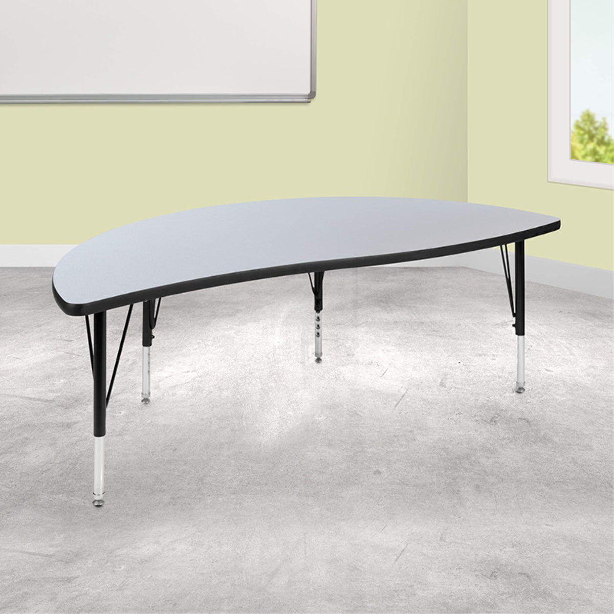 Flash Furniture 60&quot; Half Circle Wave Collaborative Oak Thermal Laminate Activity Table - Height Adjustable Short Legs