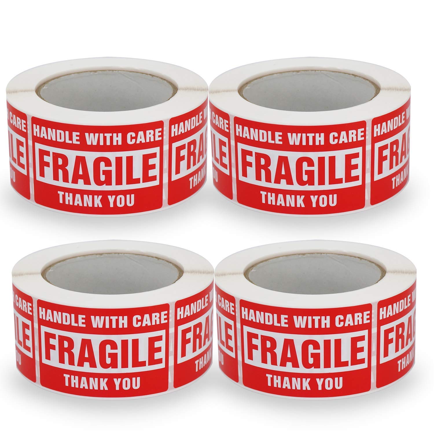4 Rolls/2000 Labels,Handle With Care Fragile Thank You, Red Warning Shipping Label Stickers (2' X 3')