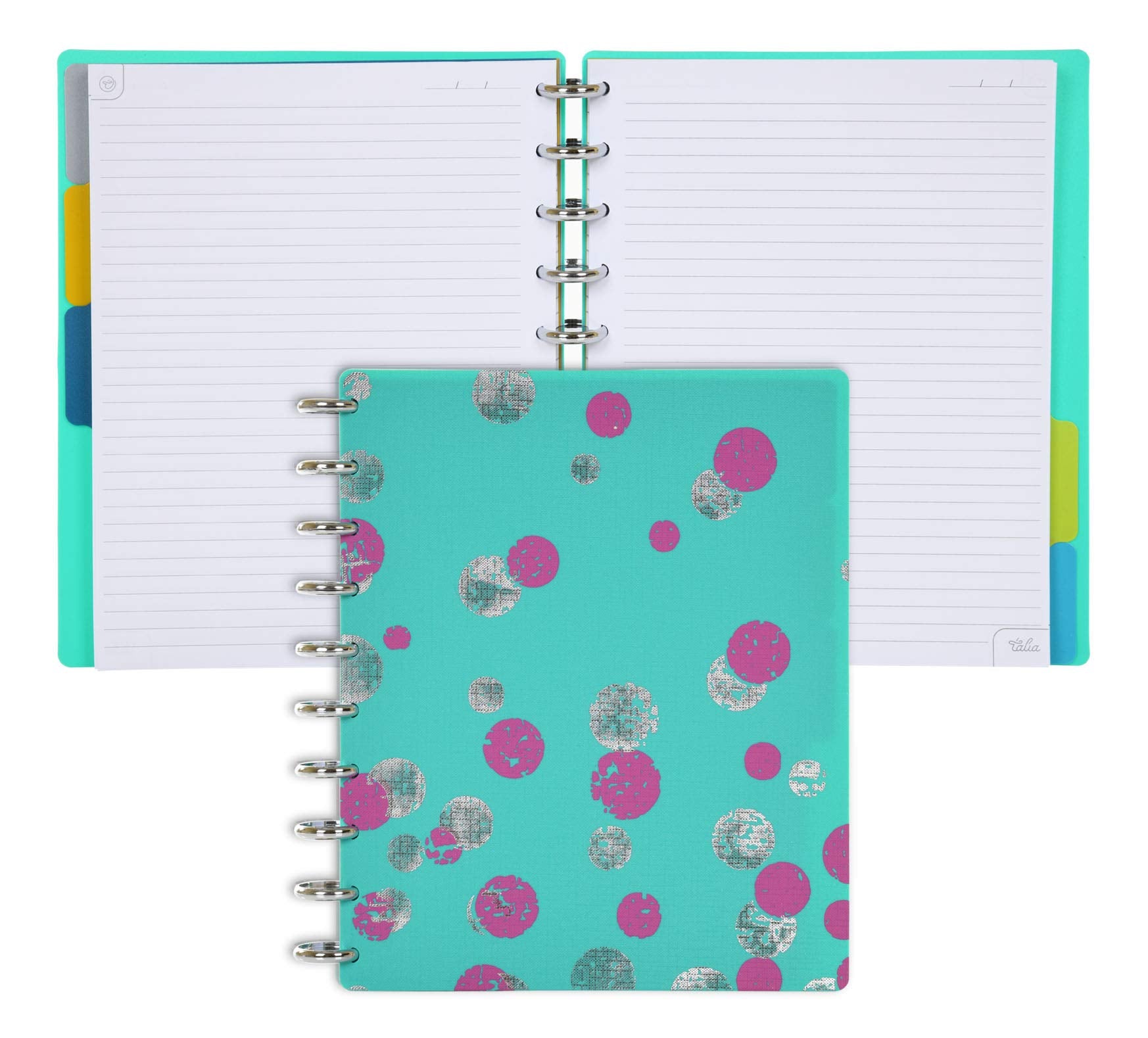 Talia Discbound Notebooks, Planner, Customizable, (Ybounce Taffy W/Aluminum Silver Discs, Midsize (7.5In X 9.75In))