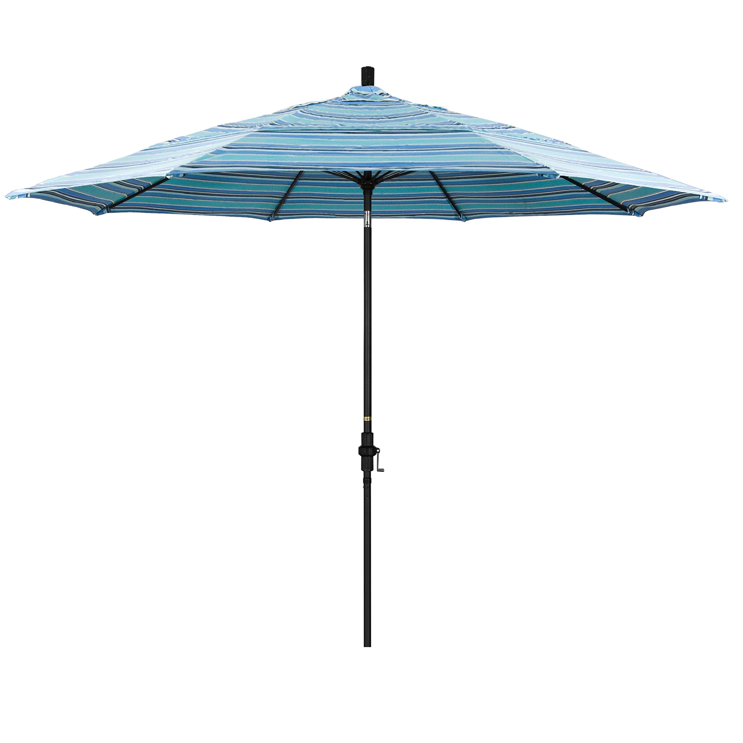 California Umbrella 11' Round Aluminum Pole Fiberglass Rib Patio Umbrella, Crank Lift, Collar Tilt, Black Pole, Sunbrella Dolce