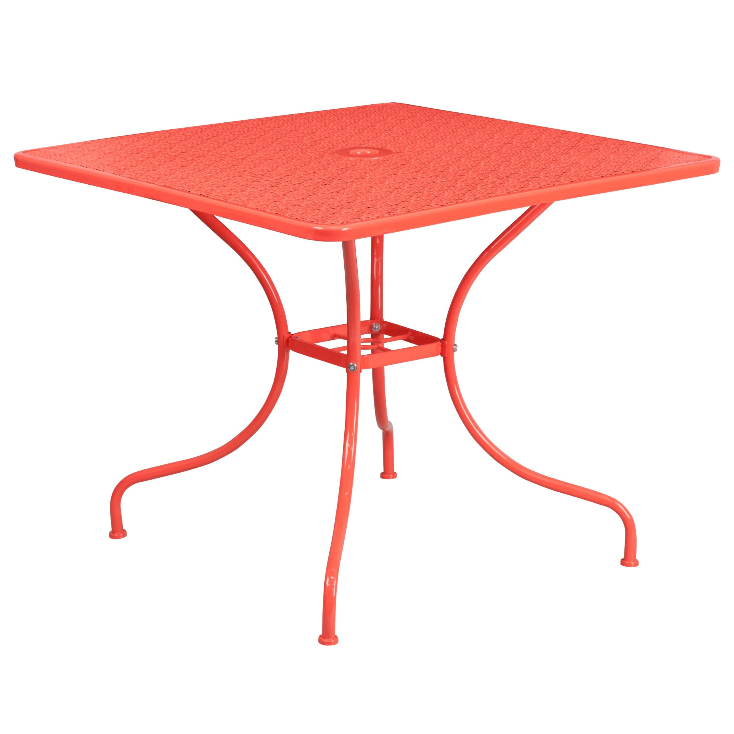 Flash Furniture Oia Commercial Grade 35.5' Square Coral Indoor-Outdoor Steel Patio Table Set With 4 Square Back Chairs