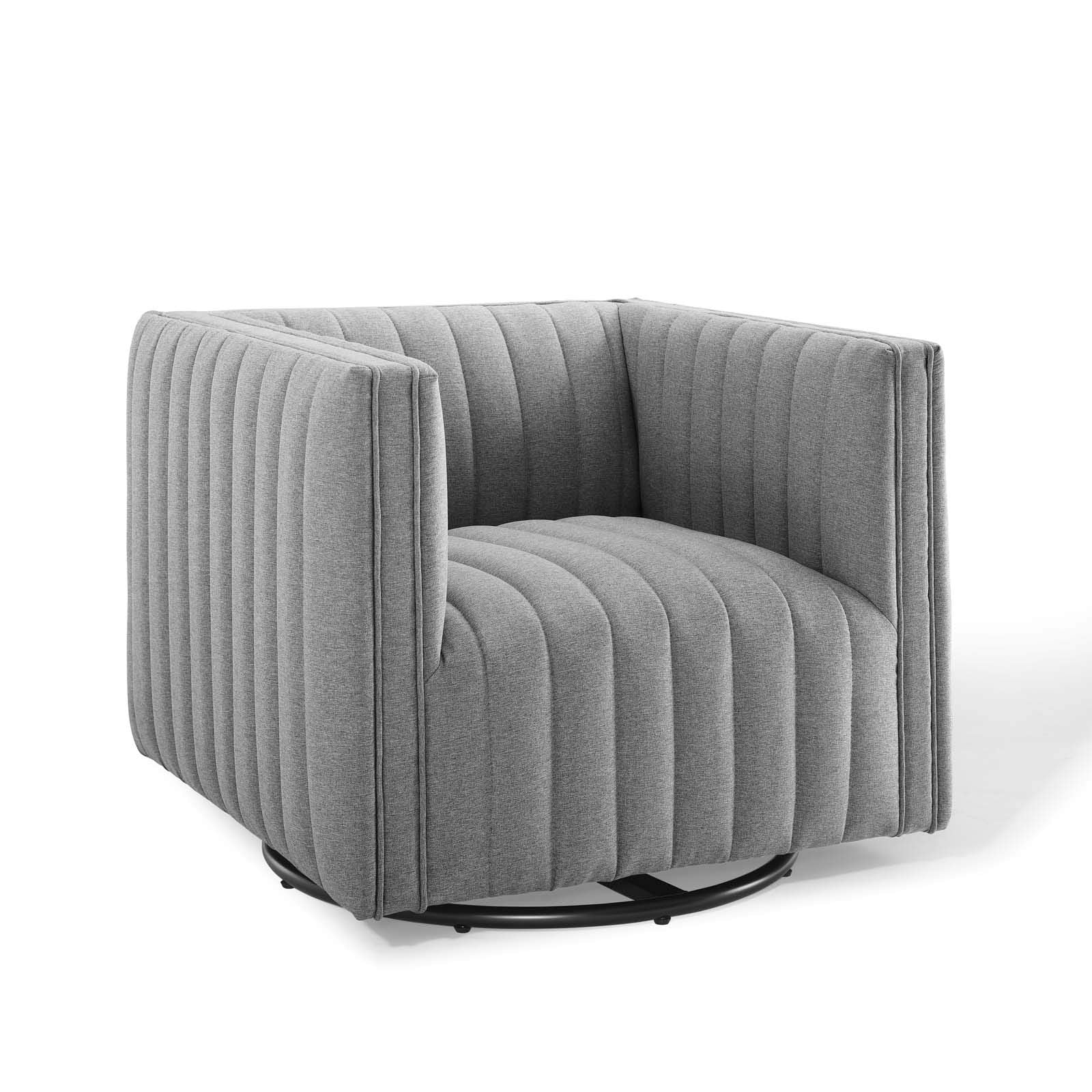 Modway Conjure Channel Tufted Upholstered Accent Light Gray, Swivel Armchair