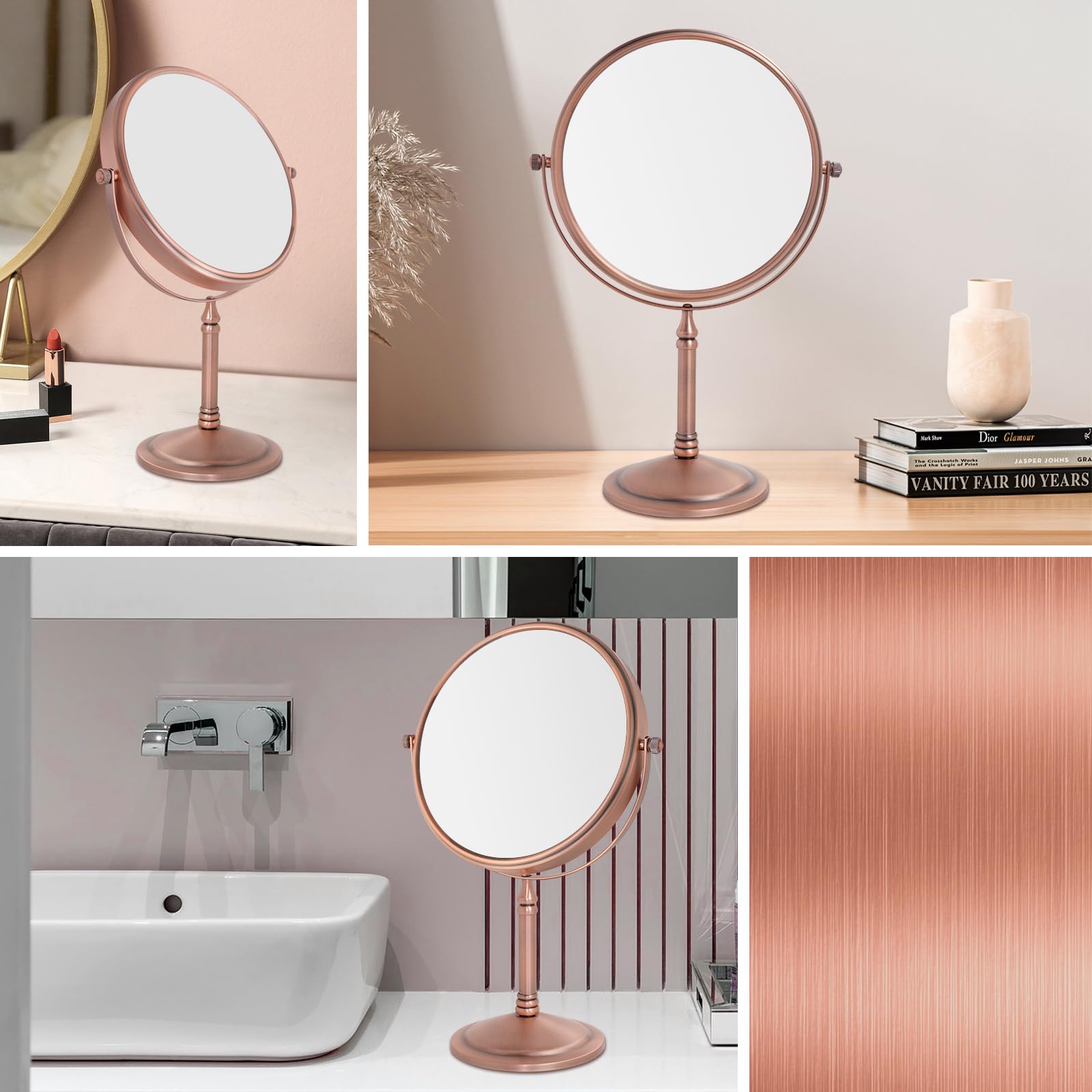 Nicesail 10X Magninfied Makeup Mirror For Desk, 10X Magnifying Mirror For Bathroom Countertop, 360 Swivel No Light Matte Rose Go