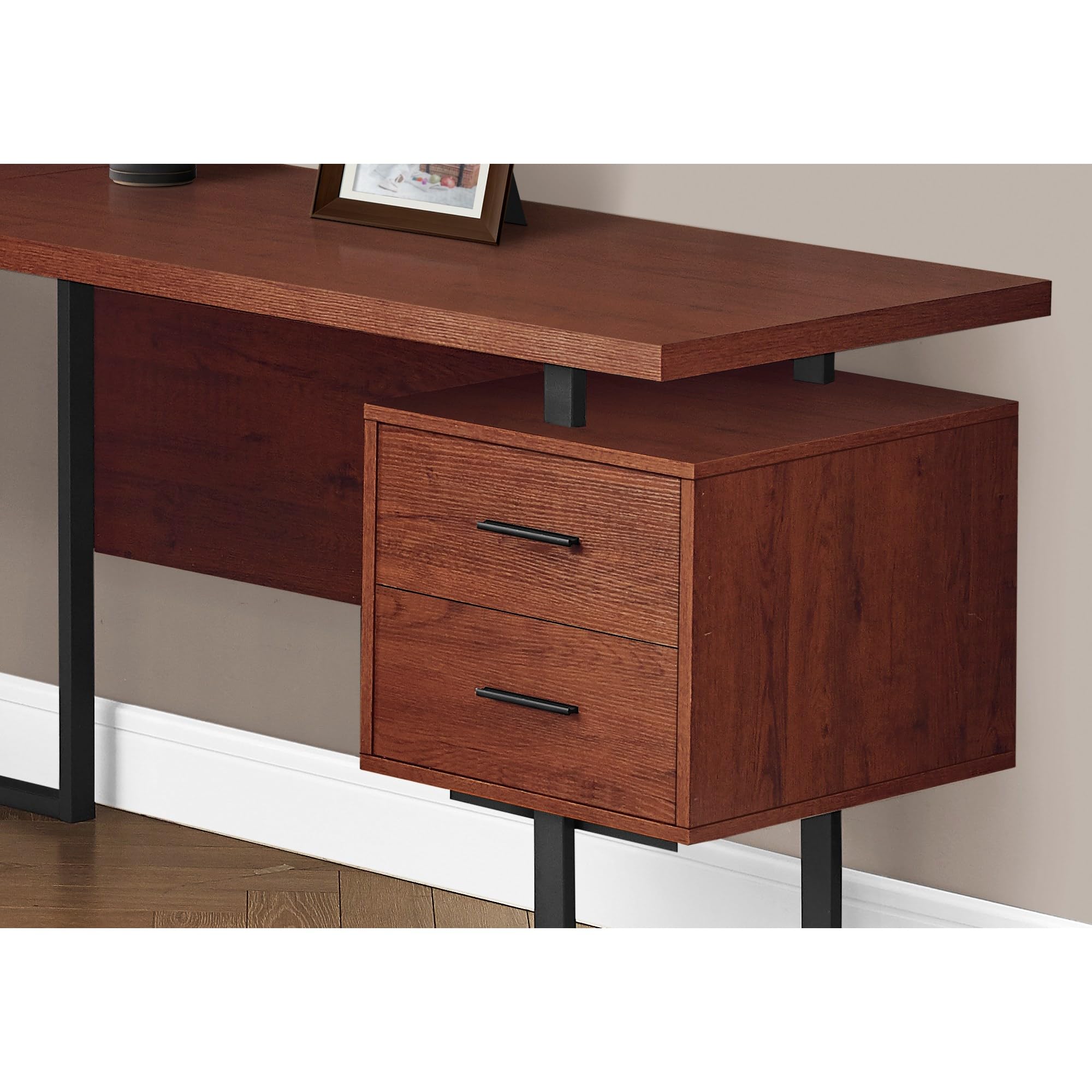 Monarch Specialties 7611 Computer Desk, Home Office, Corner, Left, Right Set-up, Storage Drawers, 70&quot; Shape, Work, Laptop, Metal, Laminate, Brown, Desk-70 L Cherry Black R Face, 71&quot; L x 71&quot; W x 30&quot; H