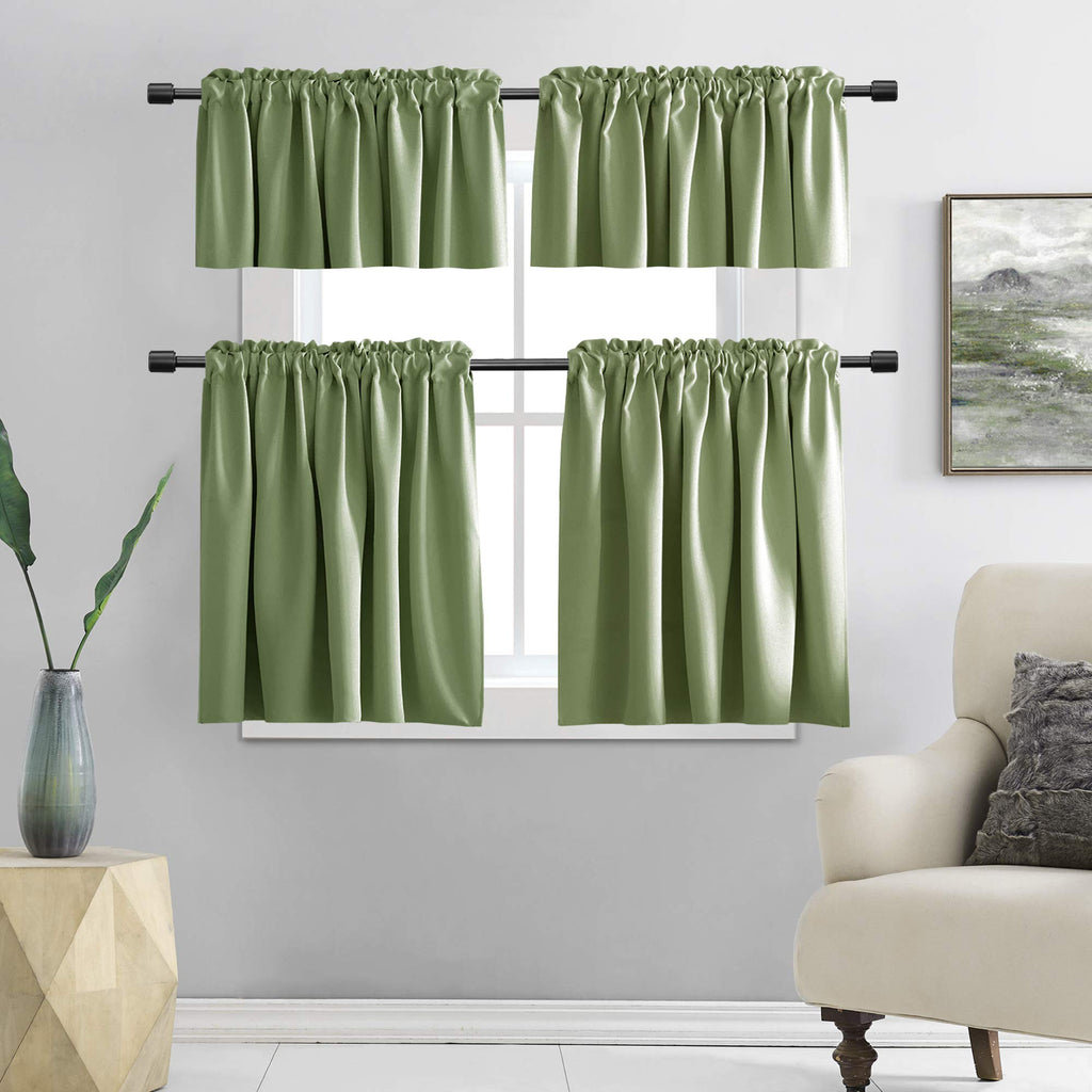Donren 30 Inch Length Curtain Tiers For Loft - Blackout Short Length Curtains For Bathroom(42 Inches Wide,Sage Green,2 Panels)