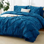 Cozylux Queen Comforter Set - 7 Pieces Bed In A Bag Teal Queen Size, Pintuck Comforters Pinch Pleat Bedding Sets With All Season