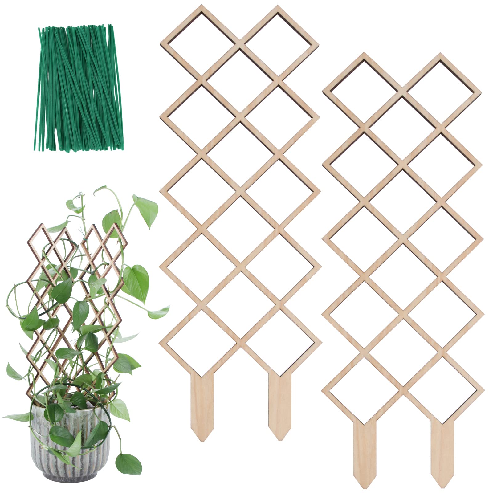 Wellsign Wooden Trellis For Climbing Plants Indoor, 16 Inch Small Trellis For Potted Plants With Moisture-Proof Layer For Ivy Vi