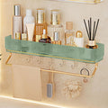 Suicune Bathroom Storage Shelf Stylish Design Extra Space Kitchen Wall Mounted Shelf (Green Type With Hook And Towel Bar)