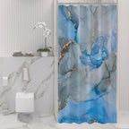Gibelle Small Stall Shower Curtain 36 x 72, Narrow Half Abstract Blue Grey Marble Shower Curtain, Modern Ink Art Waterproof Fabr