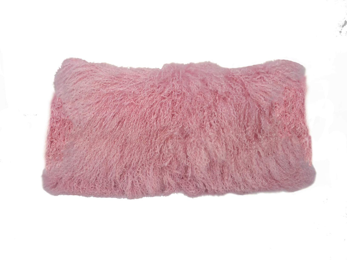 HomeRoots Genuine Tibetan Lamb Front with Microsuede Backing 17' Pink Genuine Tibetan Lamb Fur Pillow with Microsuede Backing