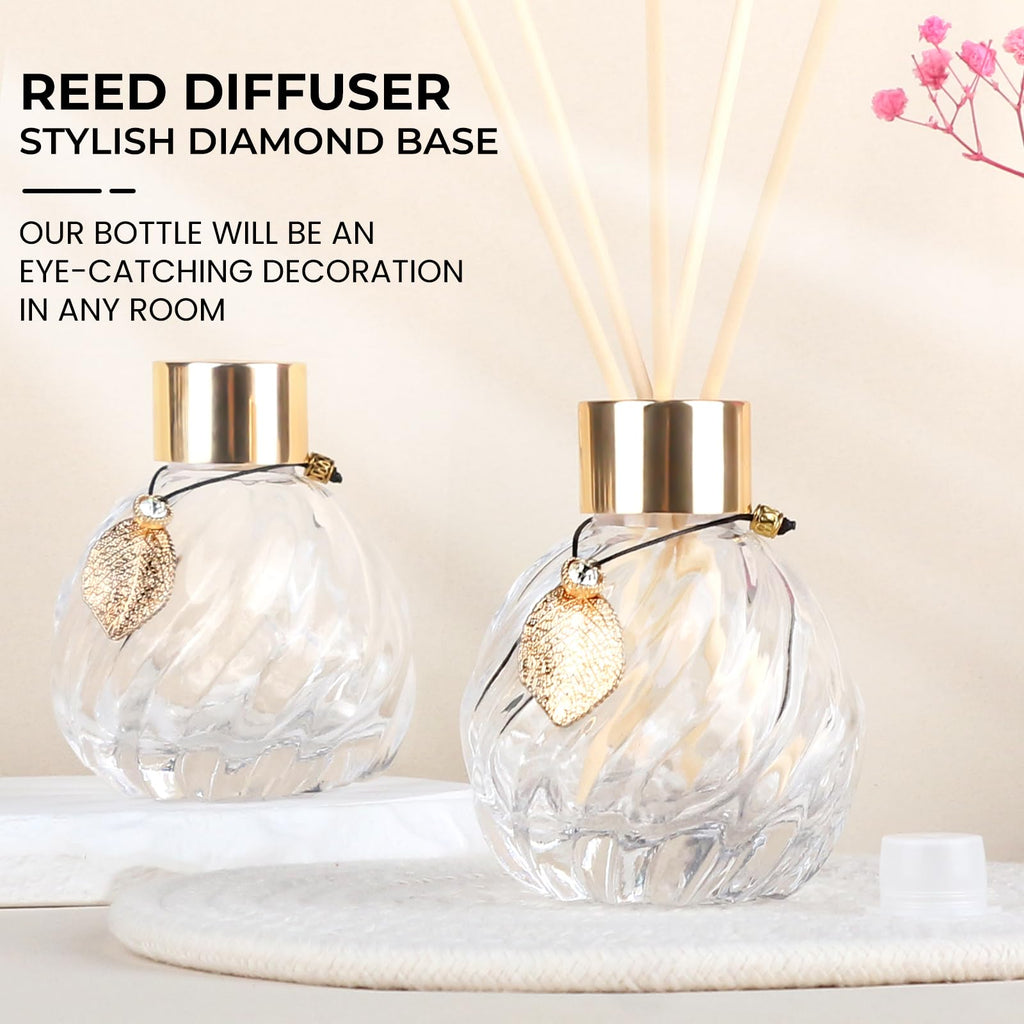 Trifolic 4Pcs Reed Diffuser Set With Metal Golden Decoration, 3.5Oz Empty Reed Diffuser Bottles With 20Pcs Reed Diffuser Sticks,