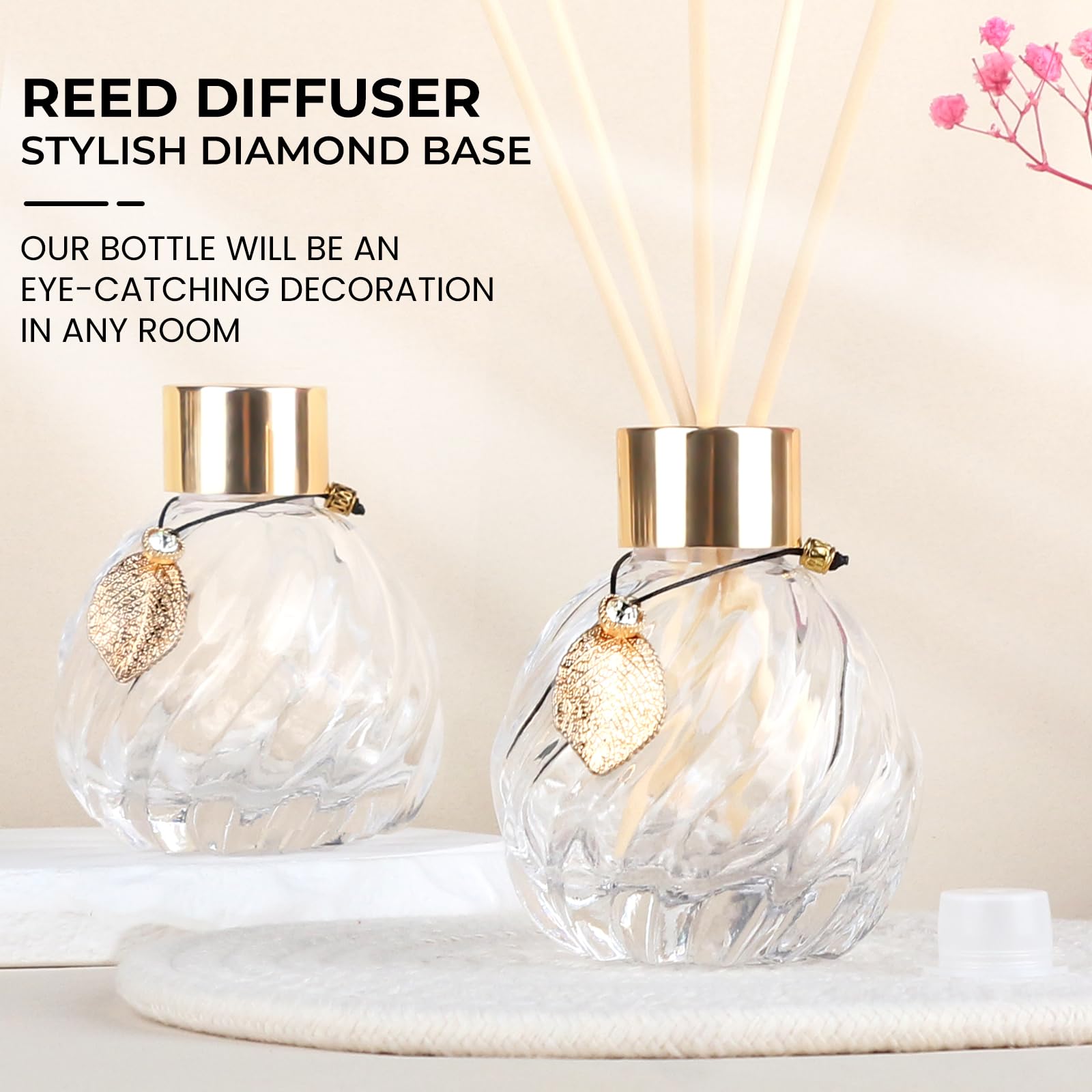 Trifolic 4Pcs Reed Diffuser Set With Metal Golden Decoration, 3.5Oz Empty Reed Diffuser Bottles With 20Pcs Reed Diffuser Sticks,