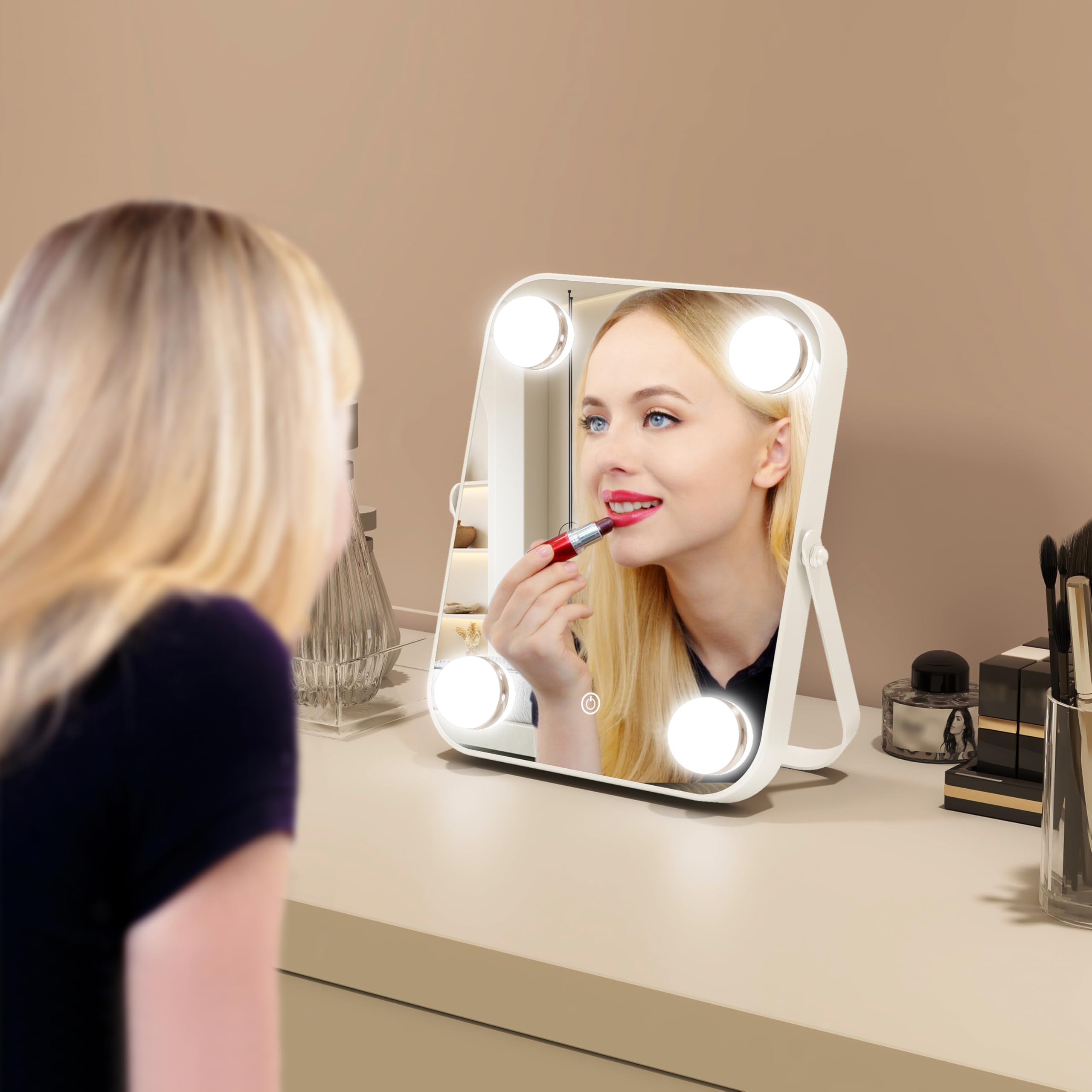 Rolove 8'X10' Lighted Vanity Mirror, Makeup Mirror With Light, Dimmable Touch Screen, Portable Travel Mirror With U-Shaped Bra