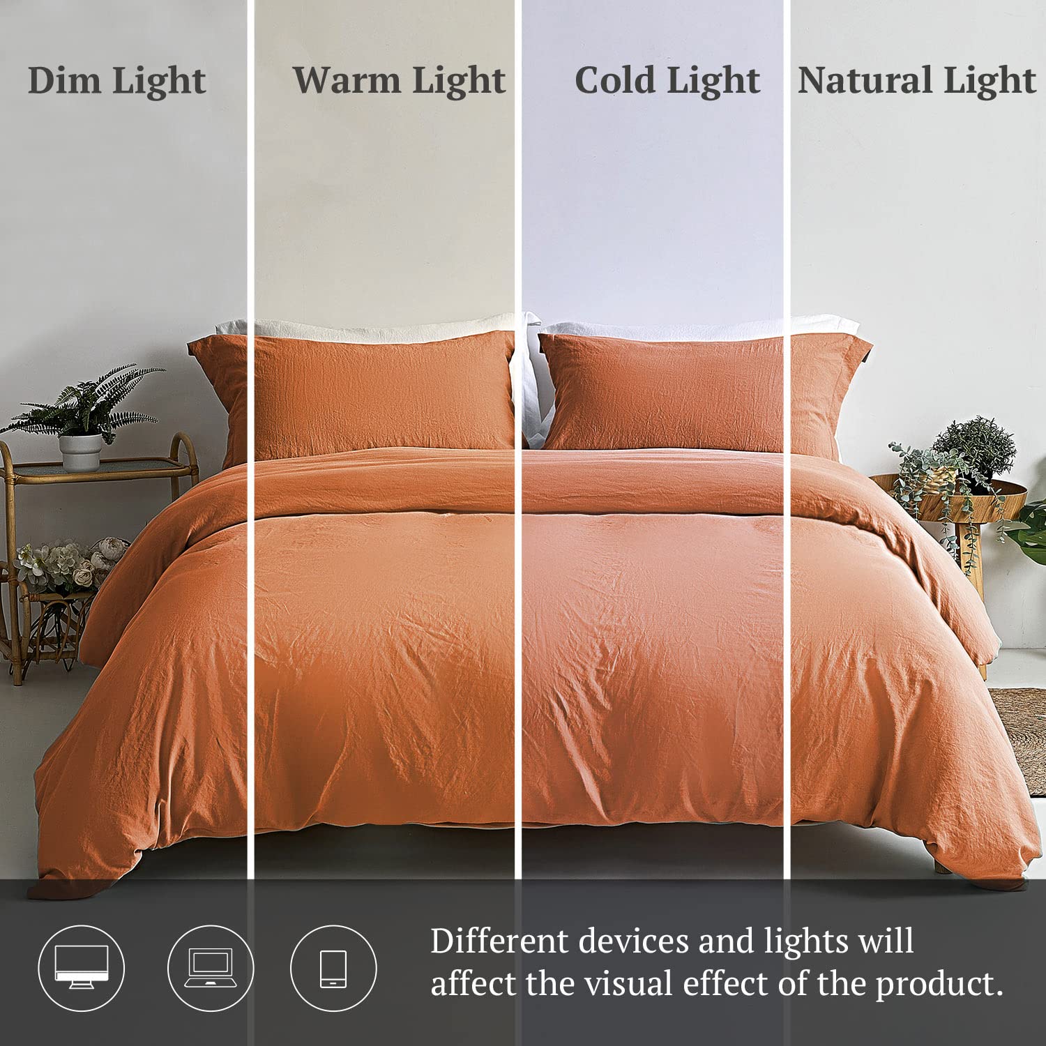 Mildly Super Soft Duvet Cover - 100% Washed Microfiber Rust Comforter Cover Set 3 Pieces With Zipper Closure & Corner Ties (No C