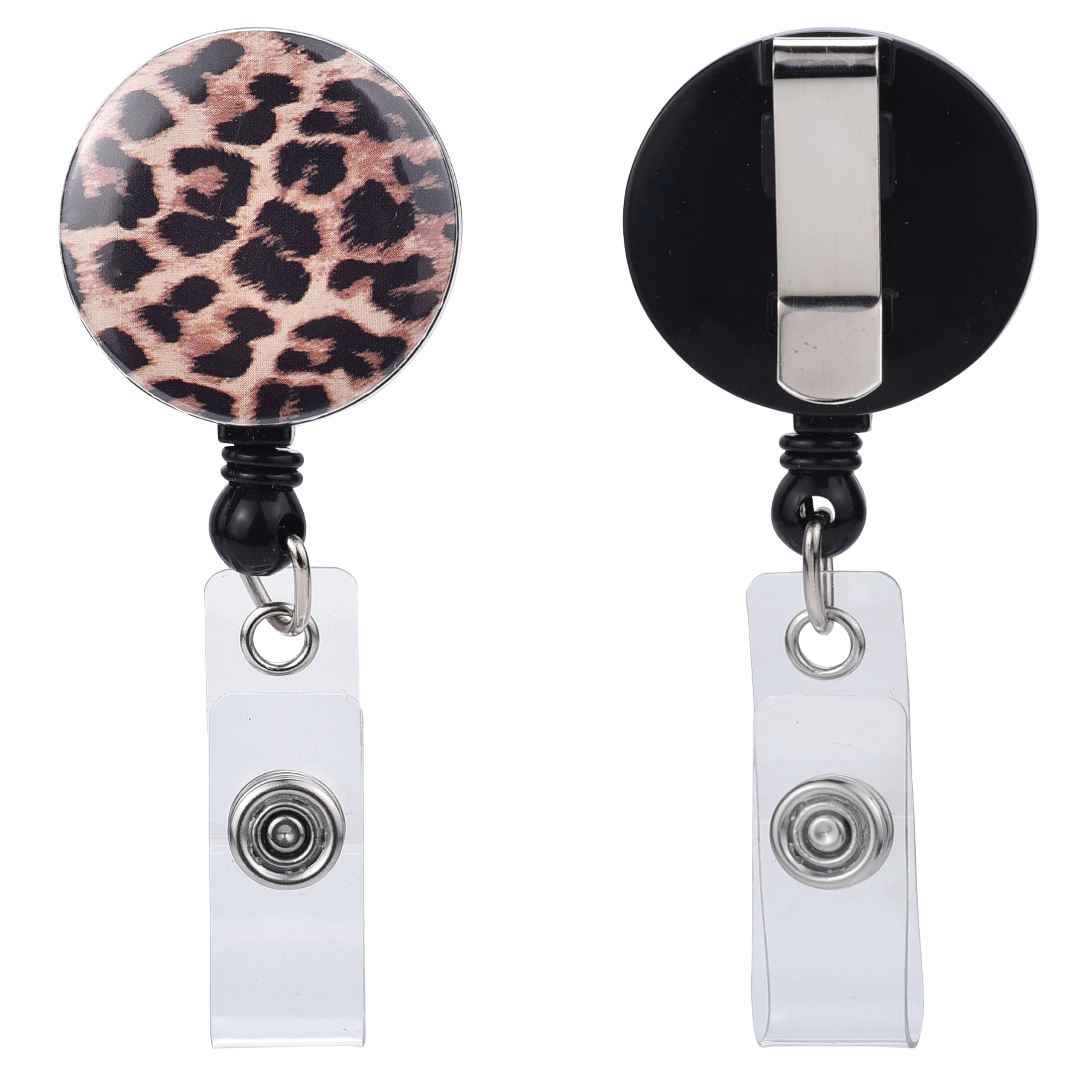 Will Well 2 Pack Heavy Duty Retractable Badge Reels - Id Badge Holder With Belt Clip For Handing Card - Cheetah Print Extendable