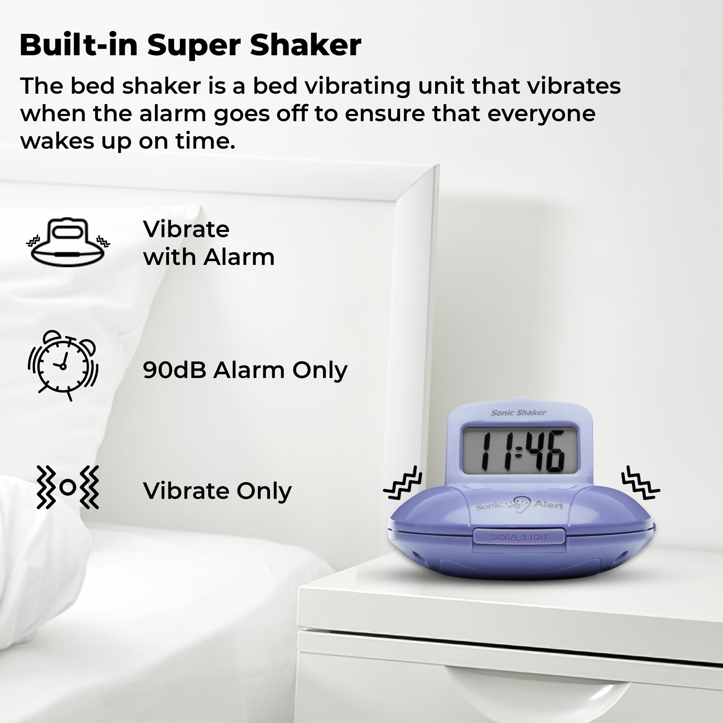 Sonic Alert Digital Alarm Clock - Small Travel Alarm Clock For Heavy Sleepers - Bed Shaker Alarm Clock - Vibrating Alarm Clock U