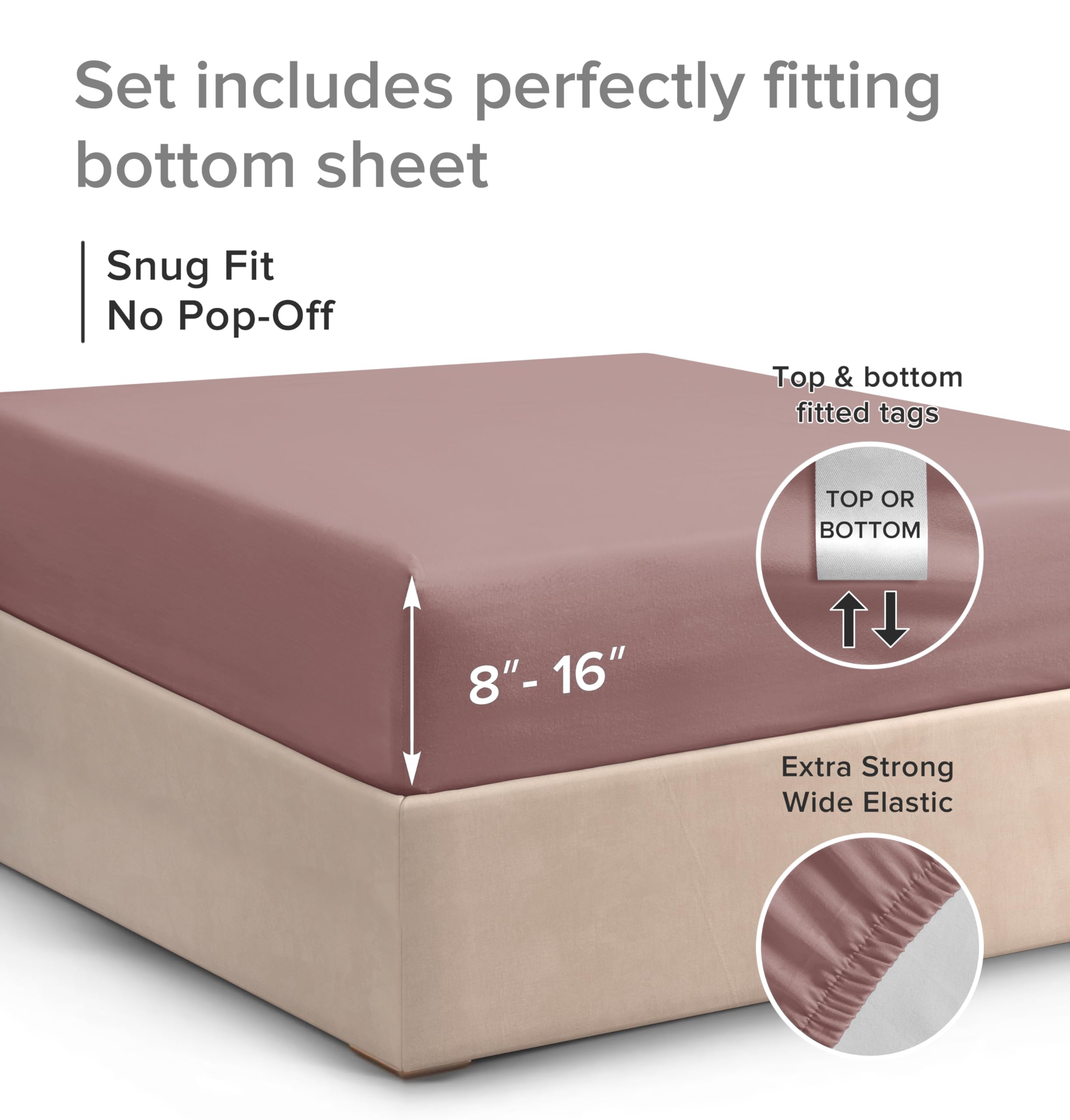 Full Size Fitted Bed Sheet - Hotel Luxury Single Fitted Sheet Only - Fits Mattress Up To 16 - Extra Soft, Wrinkle Free, Breathable, And Cooling - Bottom Fitted Sheet - Mauve Single Fitted Sheet Only