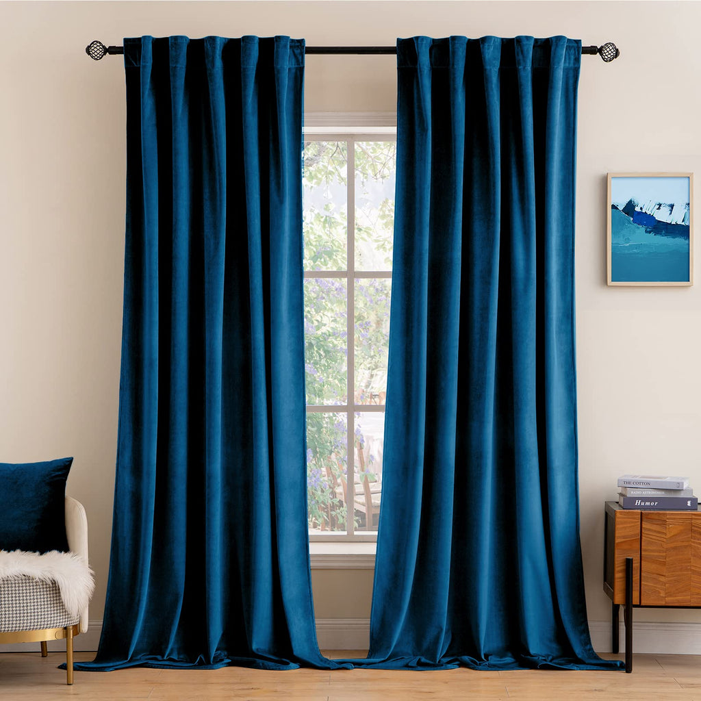 Miulee Blue Velvet Curtains 96 Inches 2 Panels - Luxury Room Darkening Curtains For Bedroom Living Room Thermal Insulated Super Soft Window Drapes Rod Pocket & Back Tab, Peacock Blue