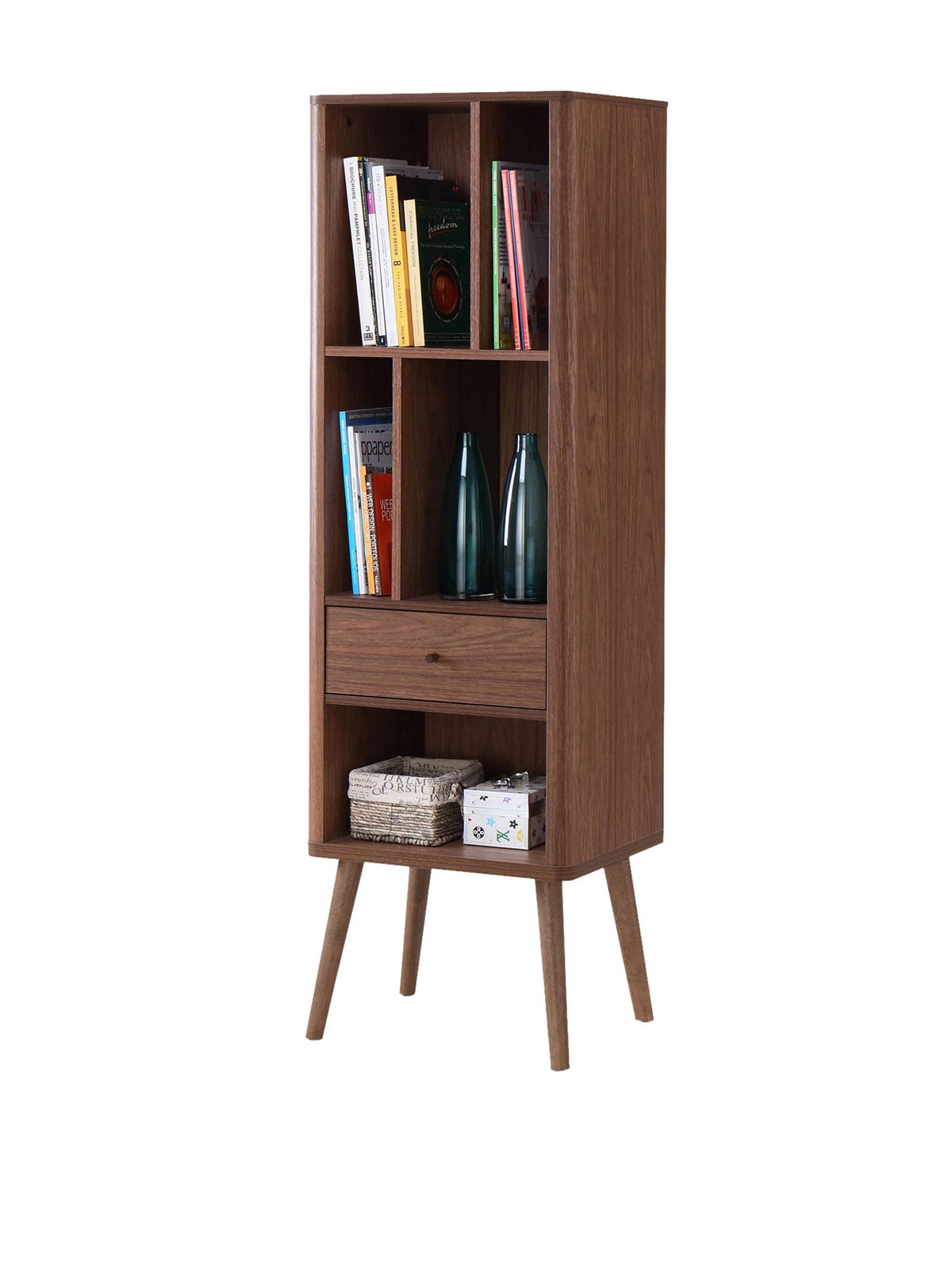 Baxton Studio FP-6785-Walnut Bookcase, 15.21LX18.41WX60.26H, Walnut Brown