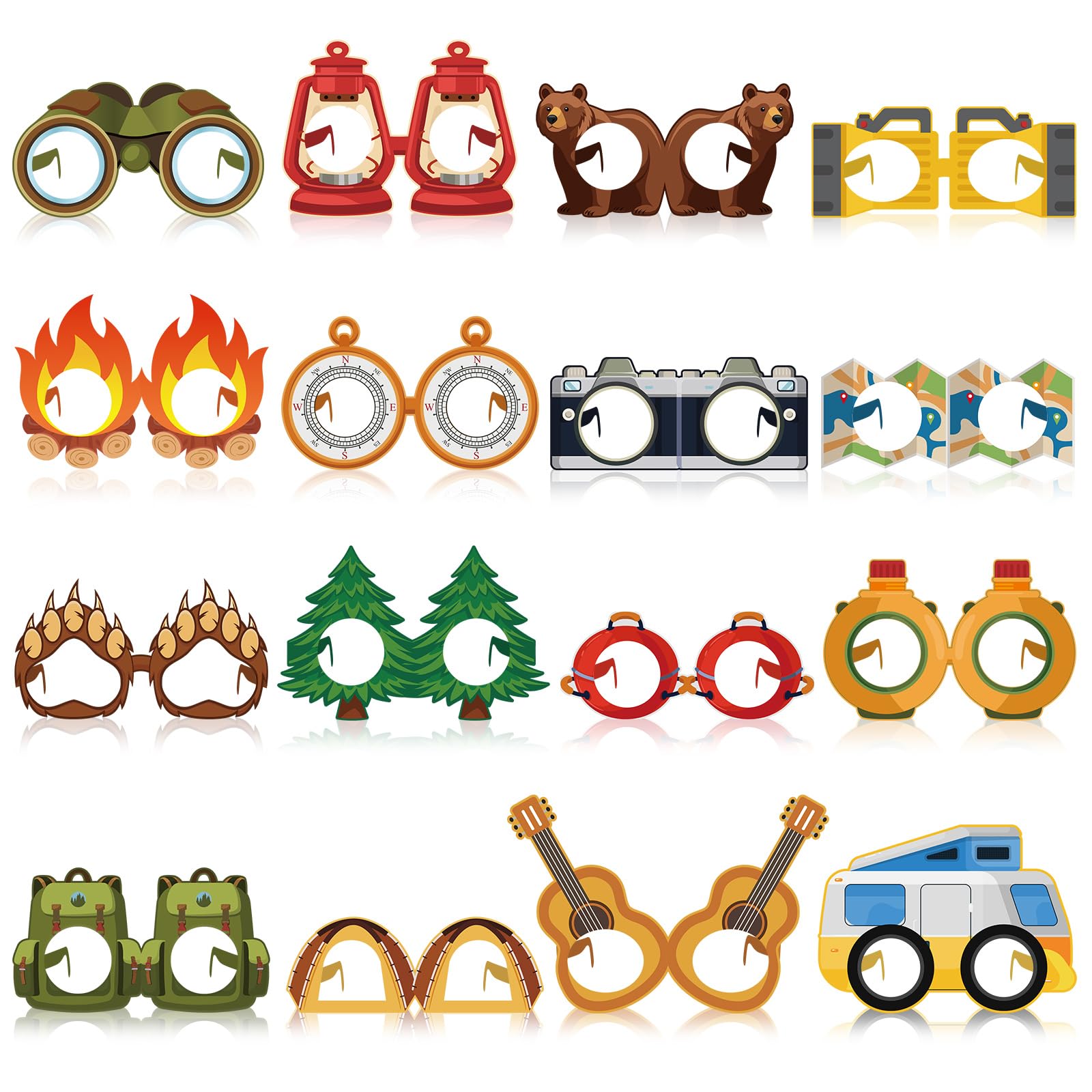 Harrycle 32 Pcs Camping Party Decorations Camper Theme Eyeglasses Paper Glasses Frame Hiking Photo Booth Props Camper Party Favo