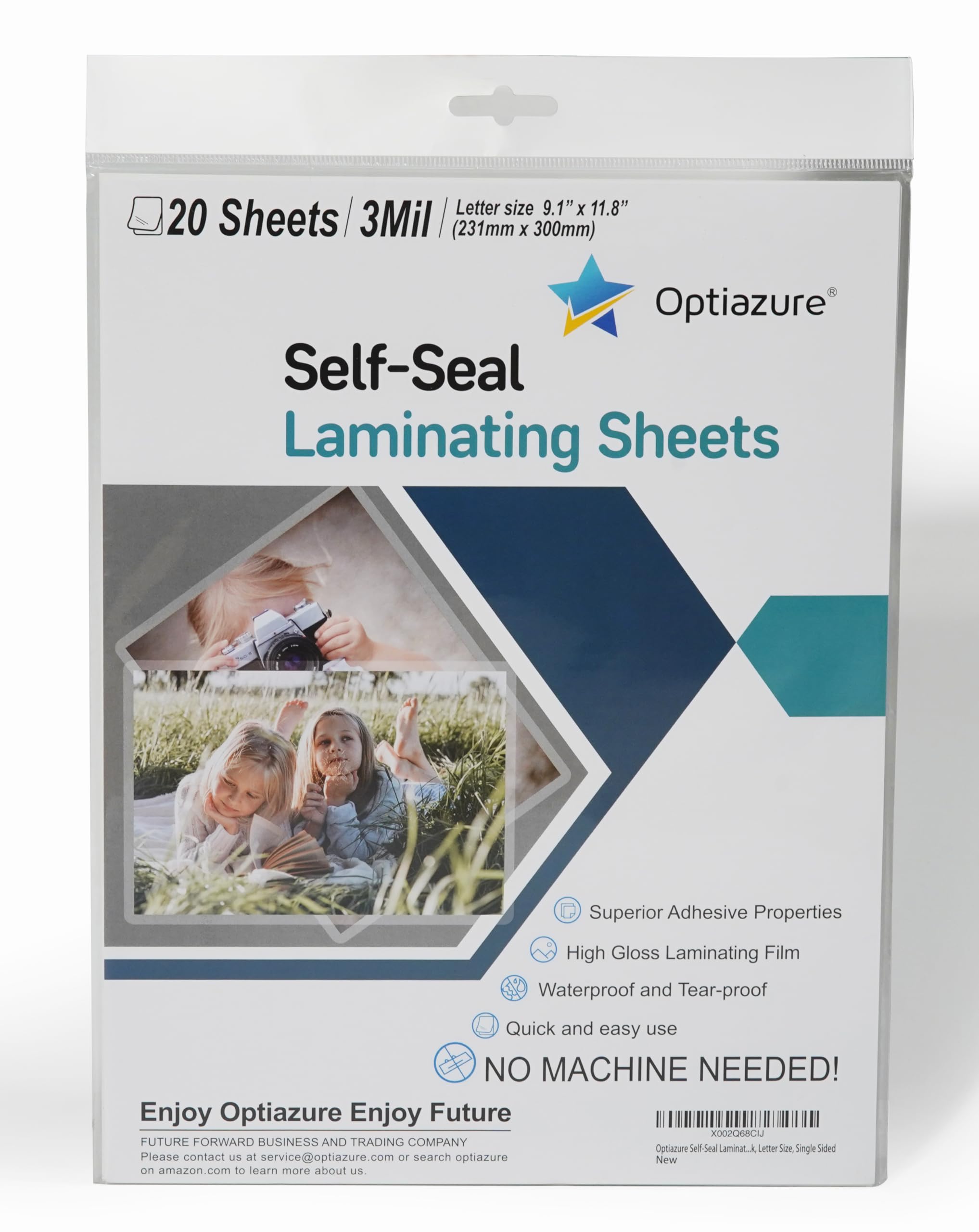 Optiazure Self-Seal Laminating Sheets 9.1'X11.8' Inches, 3Mil 20Pack, Letter Size, Single Sided
