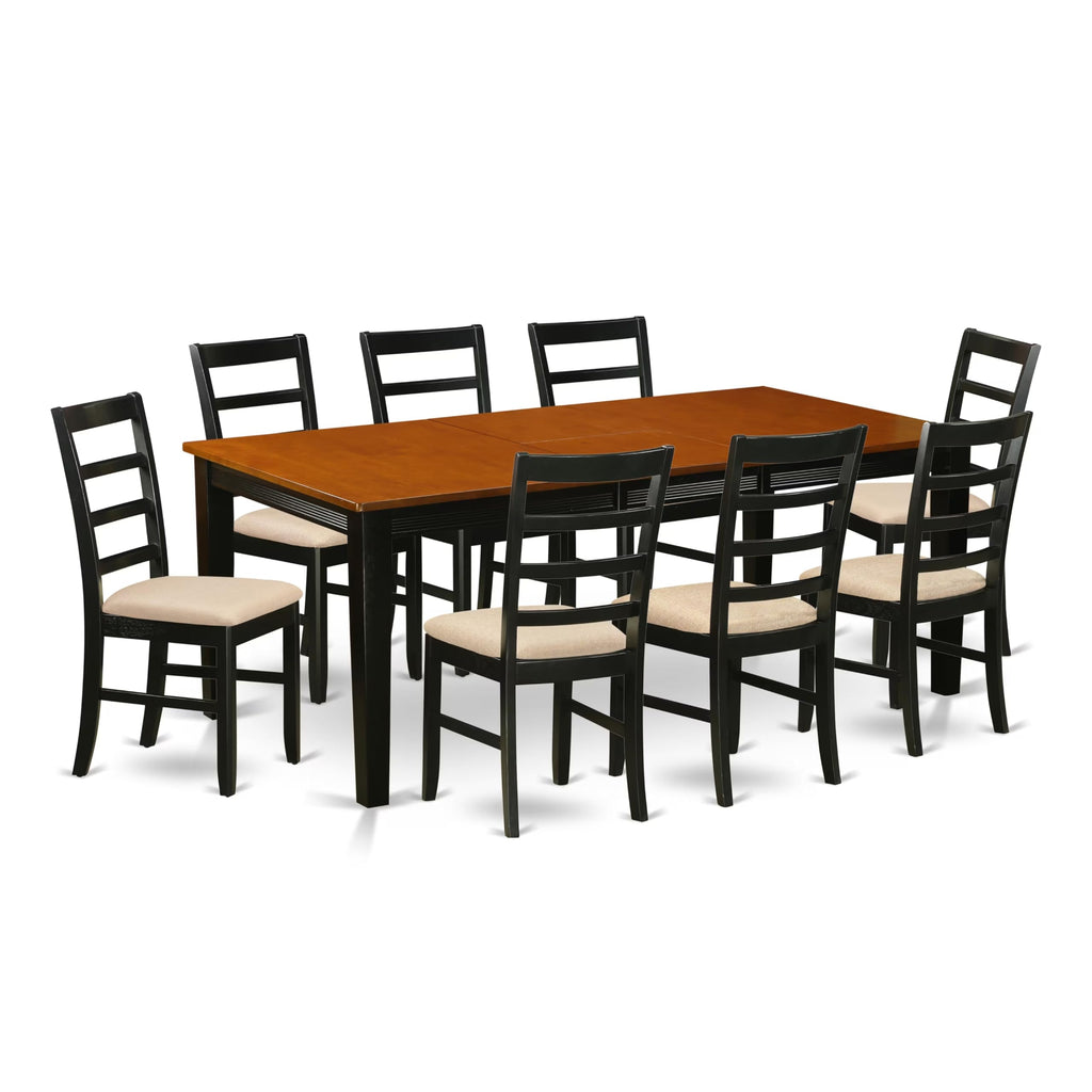 East West Furniture QUPF9-BCH-C 9 Piece Dining Table Set Includes a Rectangle Dinner Table with Butterfly Leaf and 8 Linen Fabric Dining Room Chairs, 40x78 Inch, Black & Cherry