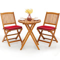 Giantex 3Pcs Patio Bistro Set, Wood Folding Table Set, 2 Cushioned Chairs For Garden Yard, Outdoor Furniture Round Table, Natural & Red