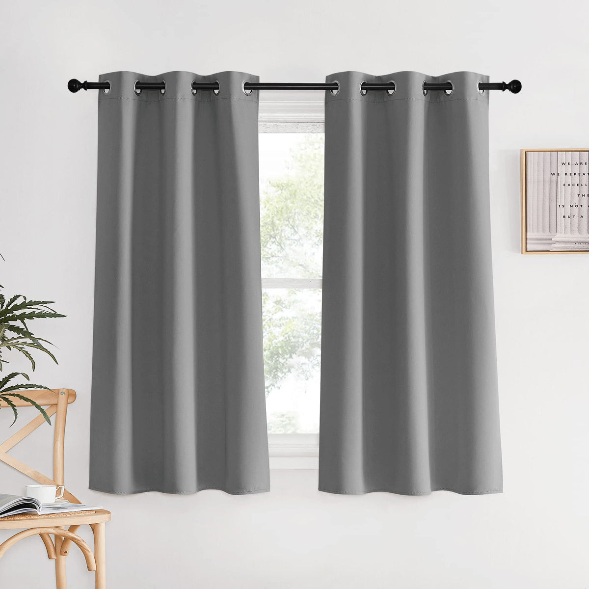 Nicetown Silver Grey Bedroom Curtains 60 Inch Length 2 Panels Set, 34' Wide, Solid Thermal Insulated Grommet Light Blocking Bla