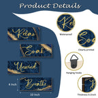 Onizhity 4 Pcs Blue And Gold Bathroom Decor Navy Blue Gold Wall Decor Relax Soak Unwind Breathe Wooden Rustic Marble Style Versa