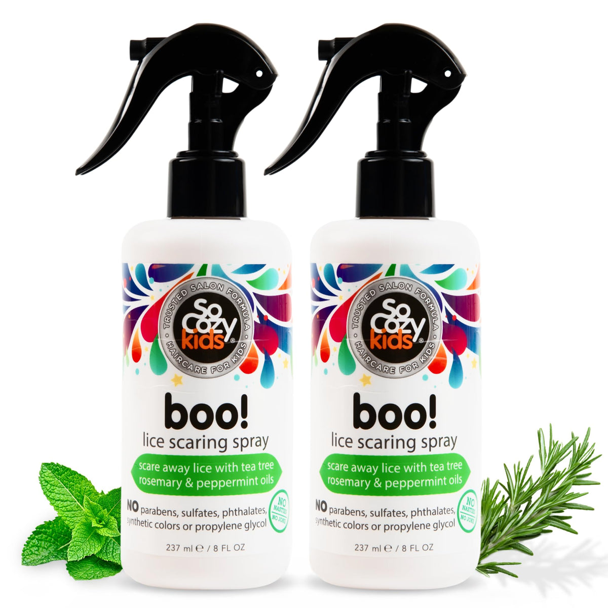 SoCozy Boo Lice Scaring Spray For Kids Hair Effective Lice Treatment (8 Fl Oz Pack of 2) Clinically Proven to Prevent Lice, Cond
