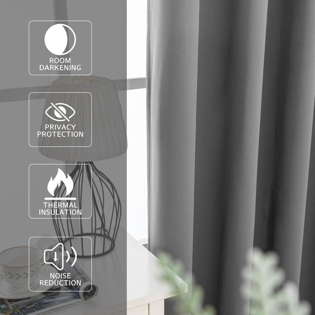 Mysky Home Blackout Curtains 95 Inches Long For Living Room Grey Curtains For Bedroom Gray Thermal Insulated Curtains Room Darke