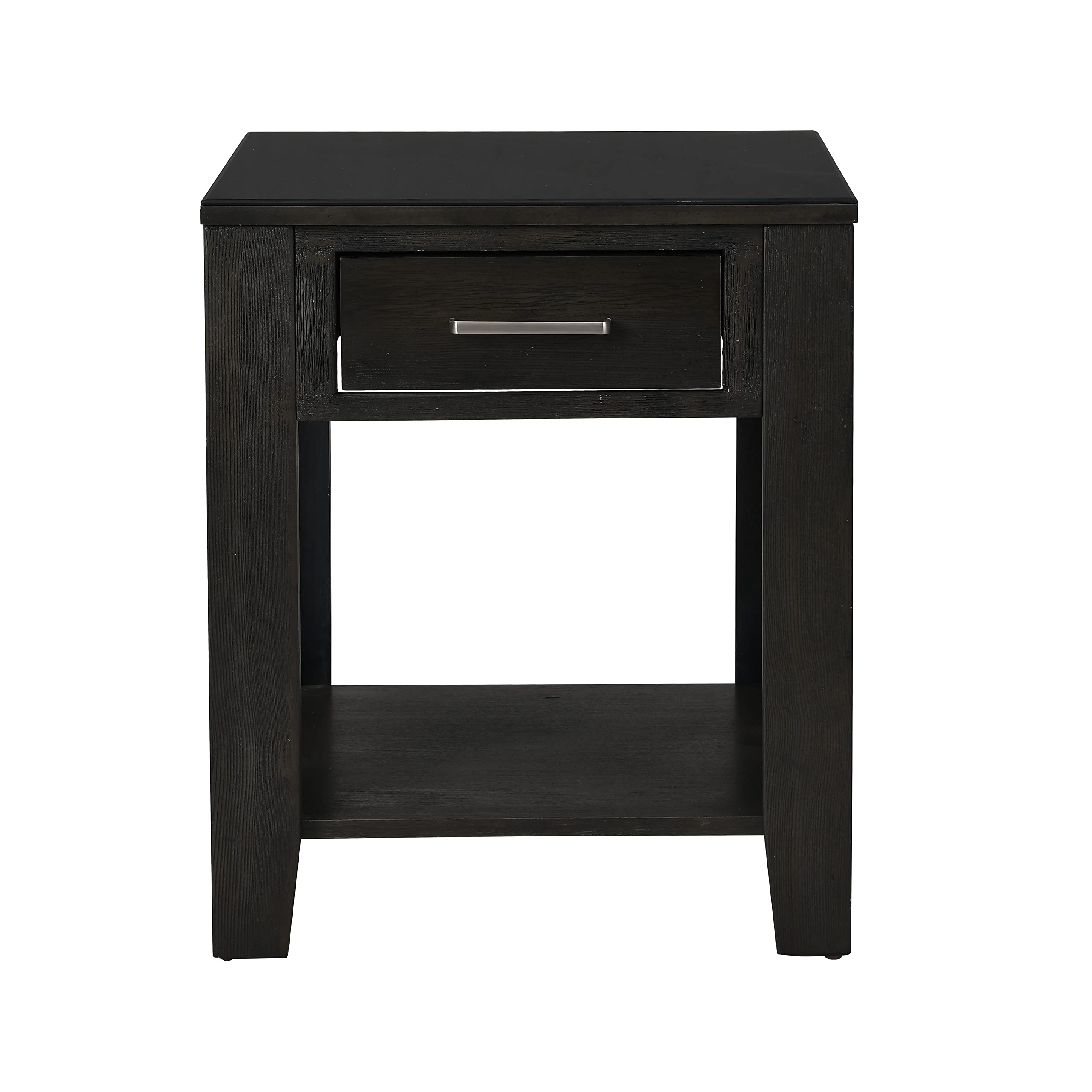 Lilola Home Bruno Ash Gray Wooden End Table with Tempered Glass Top and Drawer