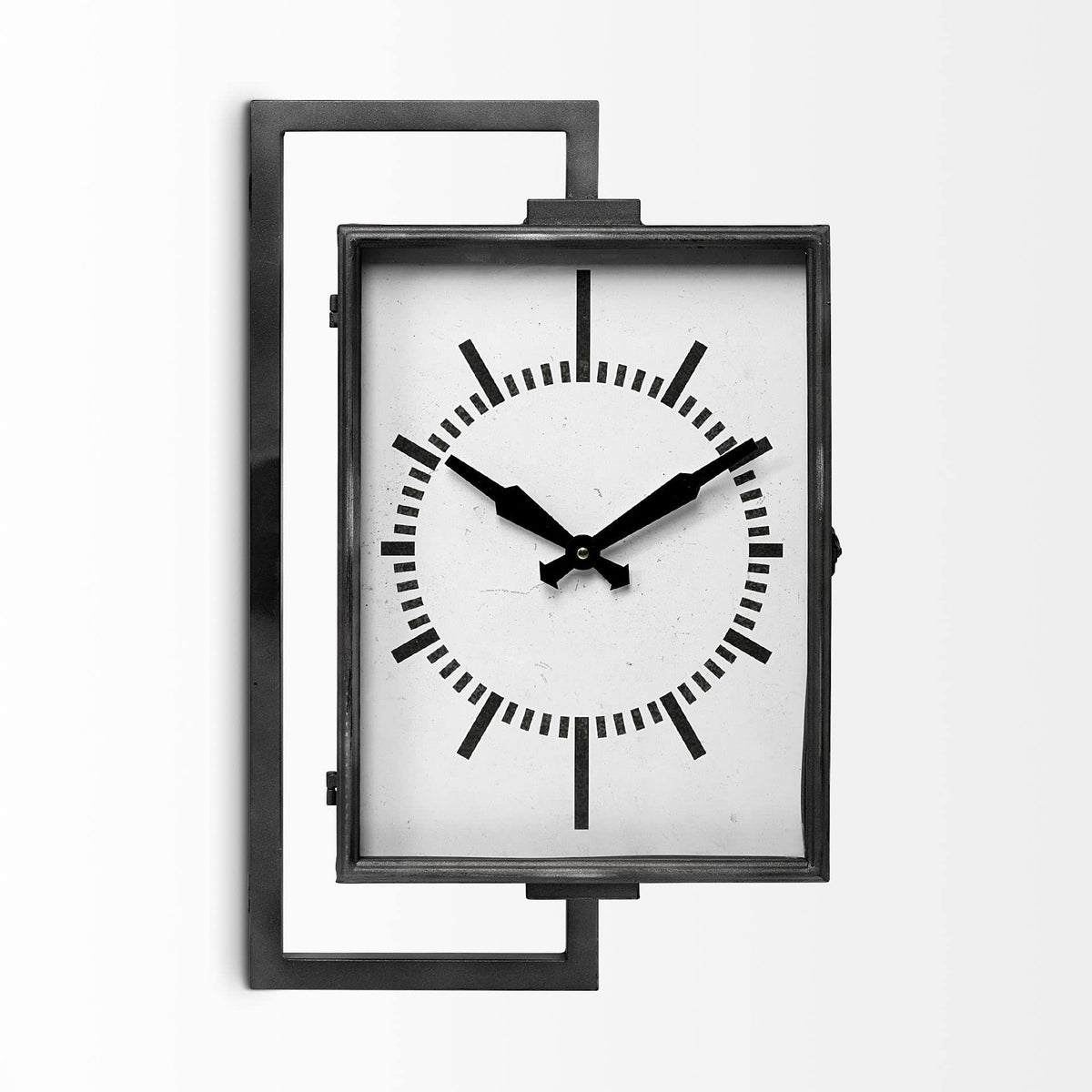 HomeRoots Metal, Other Rectangular Large Black Industrial Style Wall Clock